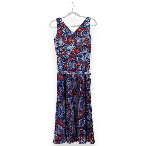 & Other Stories Navy and Scarlet Floral Midi Dress - Picture 4 of 8